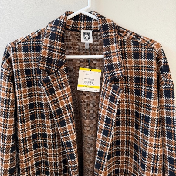 Anne Klein Plaid Open Front Cardigan Sweater - Black Multicolor, Sz M - Picture 3 of 9